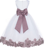 White Elegant Bridesmaid Pageant Special Occasions Rose Petals Flower Girl Dress 302T(6)