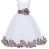 White Elegant Bridesmaid Pageant Special Occasions Rose Petals Flower Girl Dress 302T(6)