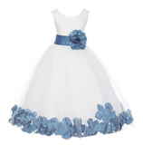 White Elegant Bridesmaid Pageant Special Occasions Rose Petals Flower Girl Dress 302T(6)