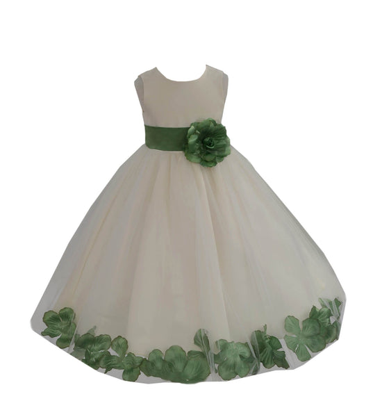 Ivory Elegant Wedding Pageant Special Events Petals Flower Girl Dress with Bow Tie Sash 302T(1)