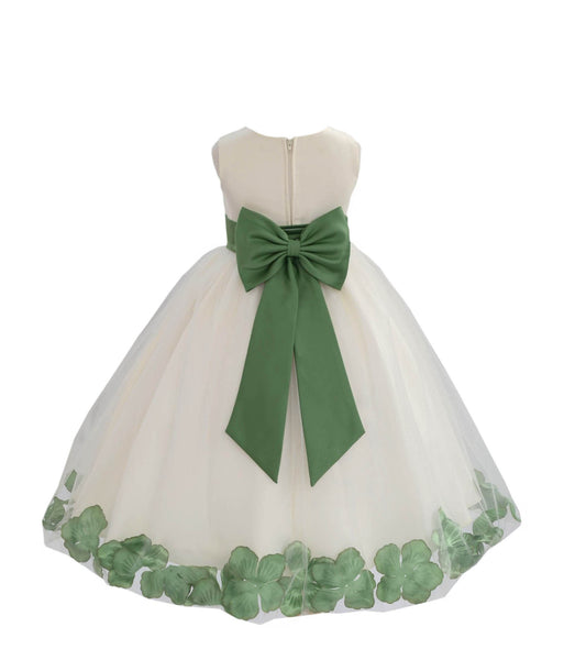 Ivory Elegant Wedding Pageant Special Events Petals Flower Girl Dress with Bow Tie Sash 302T(1)