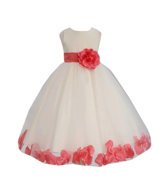 Ivory Elegant Wedding Pageant Special Events Petals Flower Girl Dress with Bow Tie Sash 302T(2)