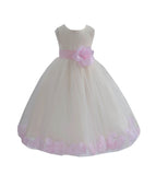 Ivory Elegant Wedding Pageant Special Events Petals Flower Girl Dress with Bow Tie Sash 302T(1)