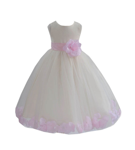 Ivory Elegant Wedding Pageant Special Events Petals Flower Girl Dress with Bow Tie Sash 302T(1)