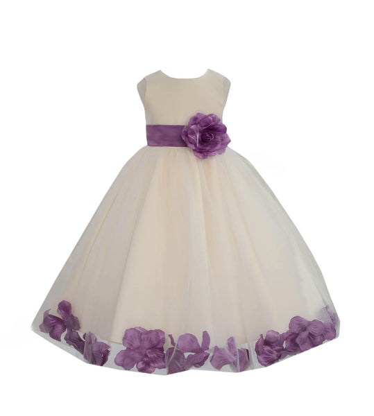 Ivory Elegant Wedding Pageant Special Events Petals Flower Girl Dress with Bow Tie Sash 302T(2)