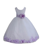 White Tulle Floral Petals Flower Girl Dress Special Occasions Junior Pageant Wedding Holiday 302S(5)