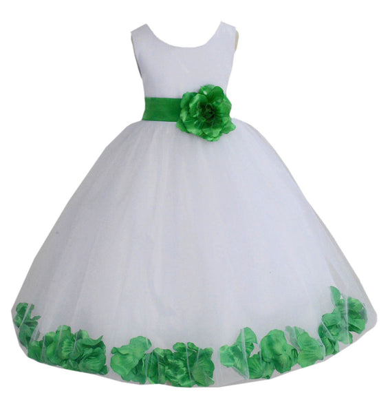 White Tulle Floral Petals Flower Girl Dress Special Occasions Junior Pageant Wedding Holiday 302S(1)