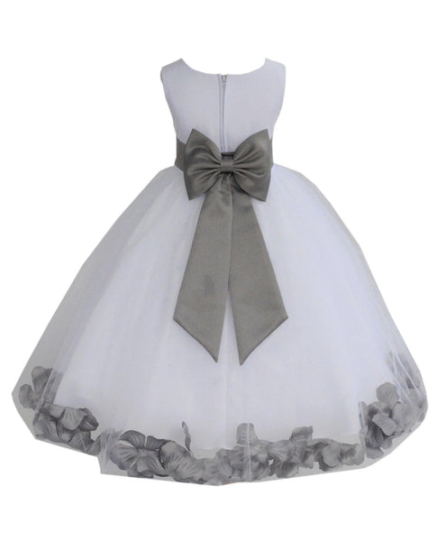 White Elegant Bridesmaid Pageant Special Occasions Rose Petals Flower Girl Dress 302T(4)