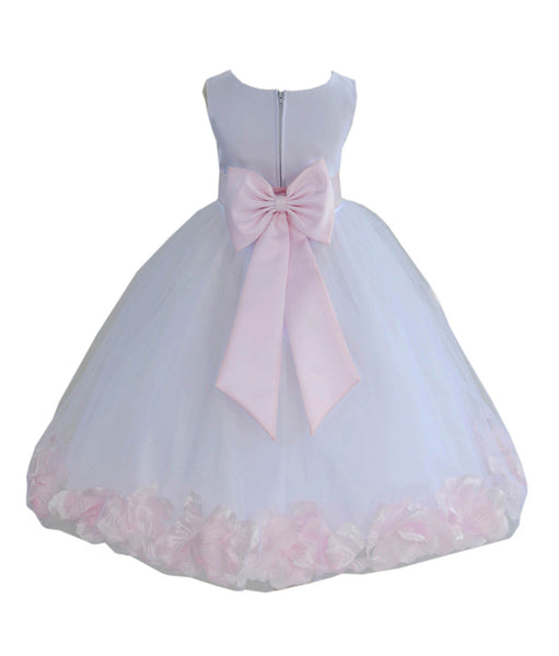 White Elegant Bridesmaid Pageant Special Occasions Rose Petals Flower Girl Dress 302T(1)