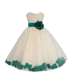 Ivory Elegant Wedding Pageant Special Events Petals Flower Girl Dress with Bow Tie Sash 302T(2)