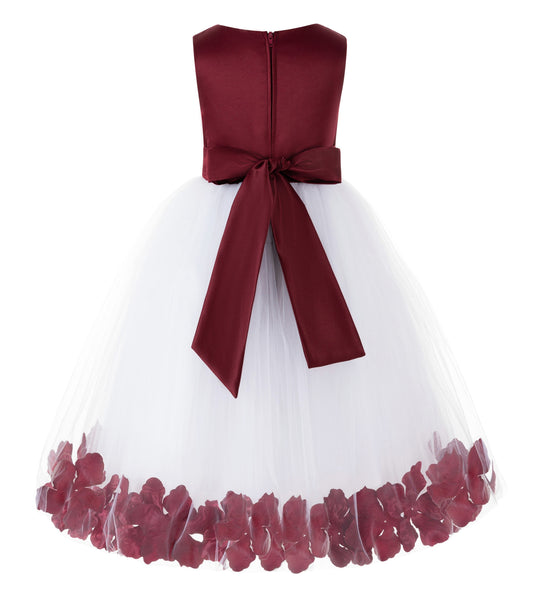 White Tulle Floral Petals Flower Girl Dress Special Occasions Junior Pageant Wedding Holiday 302S(6)