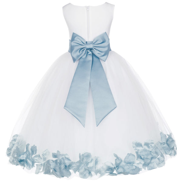 Ivory Elegant Wedding Pageant Special Events Petals Flower Girl Dress with Bow Tie Sash 302T(6)