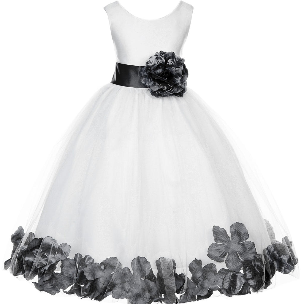 Ivory Tulle Floral Petals Flower Girl Dress Special Occasions Junior Pageant Wedding Holiday 302S(3) Black / 10 Ivory Tulle Floral Petals Flower Girl Dress Special Occasions Junior Pageant Wedding Holiday 302S(3) Black / 10