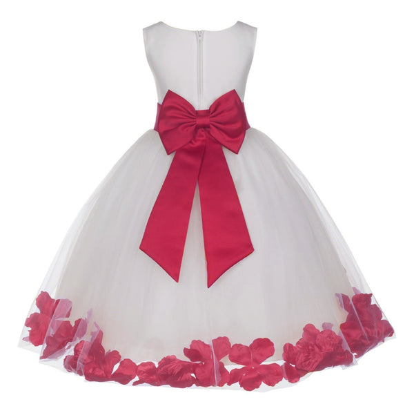 Ivory Elegant Wedding Pageant Special Events Petals Flower Girl Dress with Bow Tie Sash 302T(4)