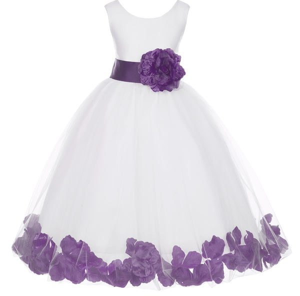 Ivory Elegant Wedding Pageant Special Events Petals Flower Girl Dress with Bow Tie Sash 302T(1)