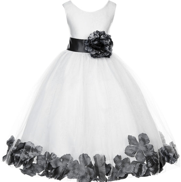 White Tulle Floral Petals Flower Girl Dress Special Occasions Junior Pageant Wedding Holiday 302S(2)