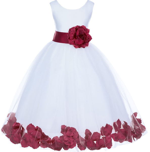 White Tulle Floral Petals Flower Girl Dress Special Occasions Junior Pageant Wedding Holiday 302S(4)