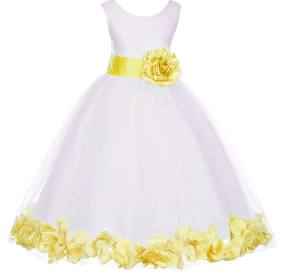 White Tulle Floral Petals Flower Girl Dress Special Occasions Junior Pageant Wedding Holiday 302S(2)