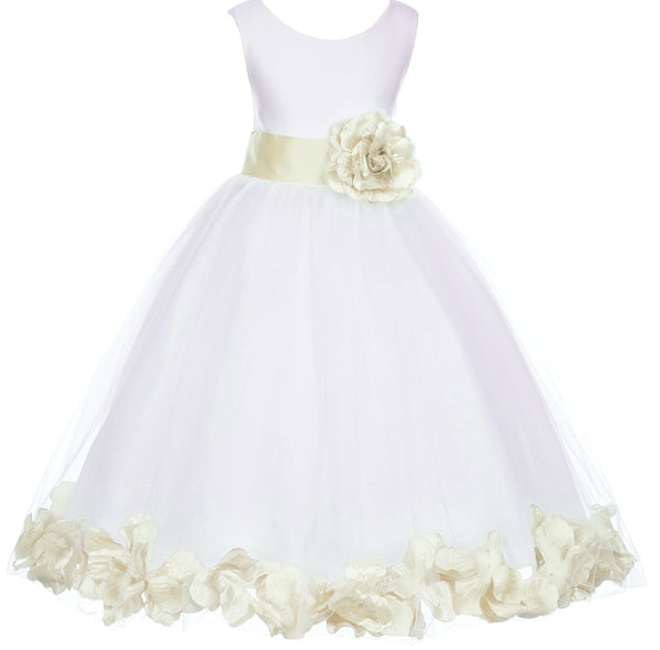 White Tulle Floral Petals Flower Girl Dress Special Occasions Junior Pageant Wedding Holiday 302S(5)