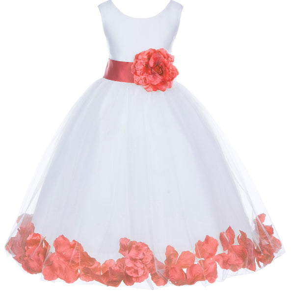 White Tulle Floral Petals Flower Girl Dress Special Occasions Junior Pageant Wedding Holiday 302S(6)