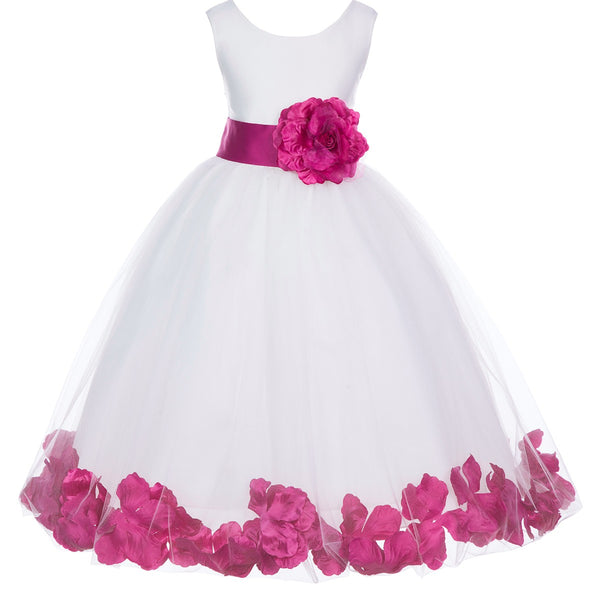 White Tulle Floral Petals Flower Girl Dress Special Occasions Junior Pageant Wedding Holiday 302S(4)