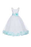 White Elegant Bridesmaid Pageant Special Occasions Rose Petals Flower Girl Dress 302T(4)