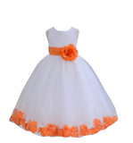 White Elegant Bridesmaid Pageant Special Occasions Rose Petals Flower Girl Dress 302T(2)