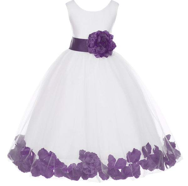 White Tulle Floral Petals Flower Girl Dress Special Occasions Junior Pageant Wedding Holiday 302S(2)