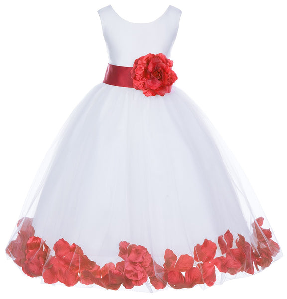 White Tulle Floral Petals Flower Girl Dress Special Occasions Junior Pageant Wedding Holiday 302S(1)