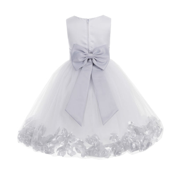 White Elegant Bridesmaid Pageant Special Occasions Rose Petals Flower Girl Dress 302T(2)