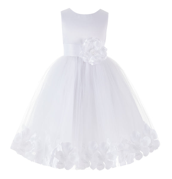 White Elegant Bridesmaid Pageant Special Occasions Rose Petals Flower Girl Dress 302T(1)