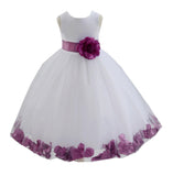 White Elegant Bridesmaid Pageant Special Occasions Rose Petals Flower Girl Dress 302T(2)