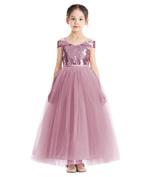 Off The Shoulder Sequin Flower Girl Dress Junior Pageant Gown Photoshoot Dresses for Toddlers 322