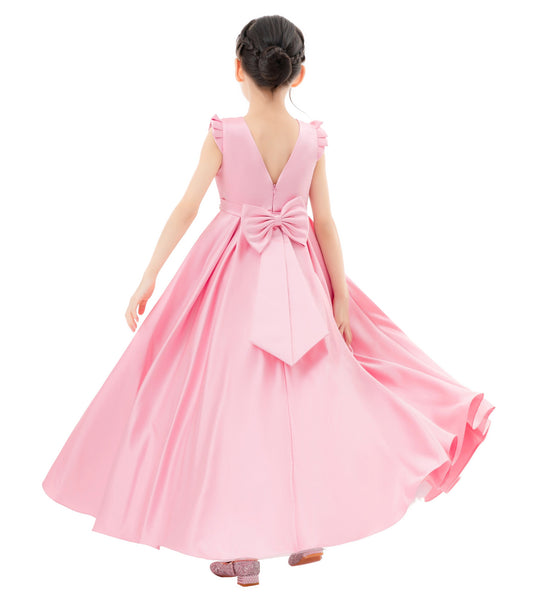 Satin V-Back Dress with Rhinestone for Special Occasions Beauty Pageants Junior Bridesmaids 326