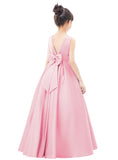 Pearl Beaded V-Back Satin A-Line Flower Girl Dress for Pageant Wedding Ceremonial Gown Toddlers 327