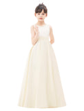 Pearl Beaded V-Back Satin A-Line Flower Girl Dress for Pageant Wedding Ceremonial Gown Toddlers 327