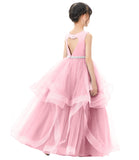 Heart Cutout Ruffle Skirt Flower Girl Dress Junior Bridesmaid Wedding Reception Birthday Party 329