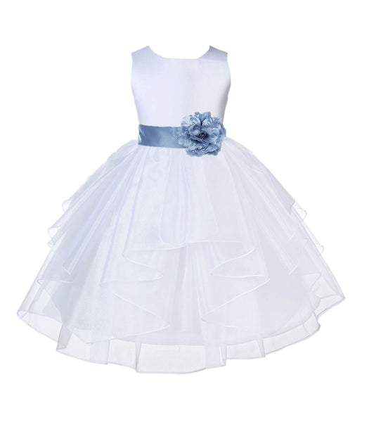 White Shimmering Organza Flower Girl Dress Wedding Junior Bridesmaid Pageant Special Events 4613S(2)