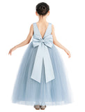 V-Neck Satin Flower Girl Dress for Special Occasions Birthday Gown Father Daughter Dance Recital 522