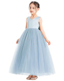 V-Neck Satin Flower Girl Dress for Special Occasions Birthday Gown Father Daughter Dance Recital 522