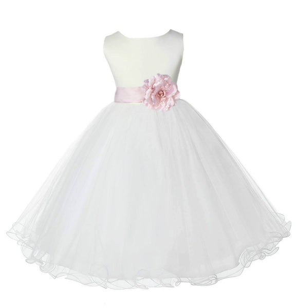 Ivory Formal Wedding Pageant Special Occasions Rattail Edge Tulle Flower Girl Dress 829T(5)