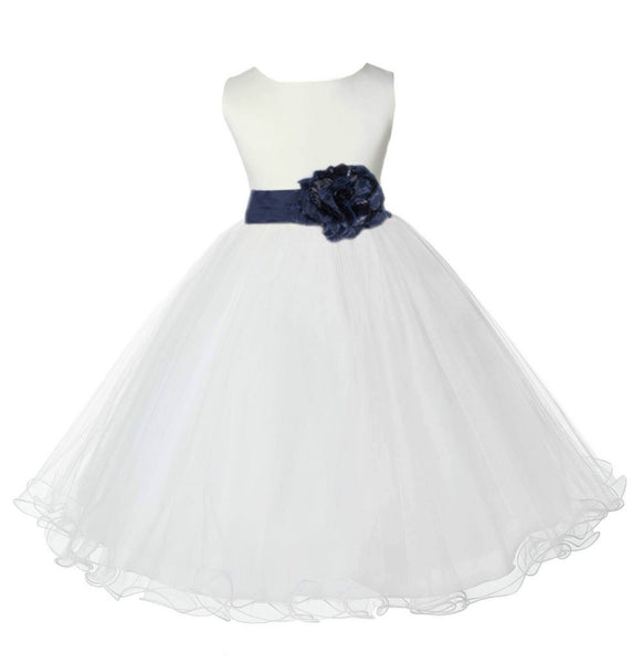 Ivory Formal Wedding Pageant Special Occasions Rattail Edge Tulle Flower Girl Dress 829T(5)