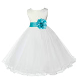 Ivory Formal Wedding Pageant Special Occasions Rattail Edge Tulle Flower Girl Dress 829T(5)