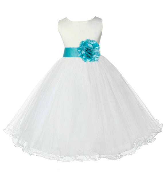 Ivory Formal Wedding Pageant Special Occasions Rattail Edge Tulle Flower Girl Dress 829T(5)