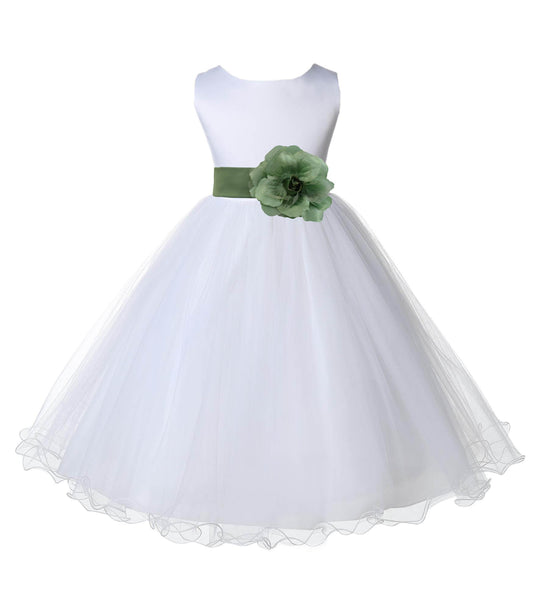 White Formal Wedding Pageant Special Occasions Rattail Edge Tulle Flower Girl Dress 829T(1)