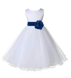 White Formal Wedding Pageant Special Occasions Rattail Edge Tulle Flower Girl Dress 829T(1)