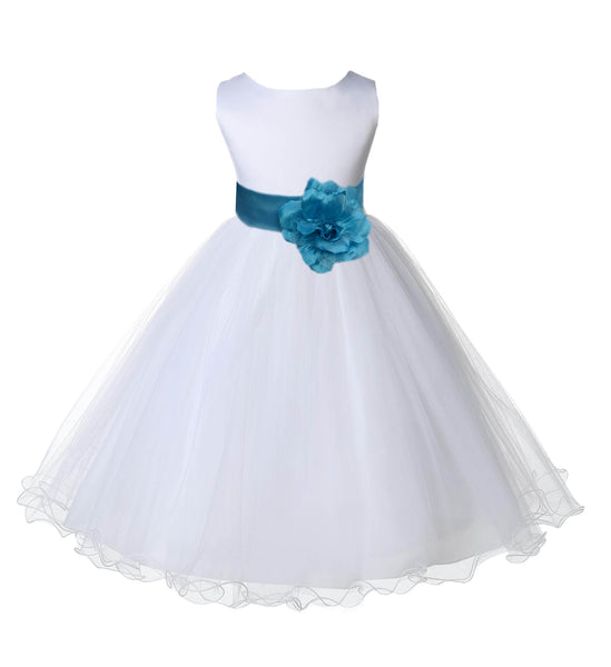 White Formal Wedding Pageant Special Occasions Rattail Edge Tulle Flower Girl Dress 829T(1)