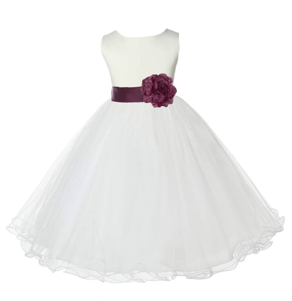 Ivory Formal Wedding Pageant Special Occasions Rattail Edge Tulle Flower Girl Dress 829T(4)