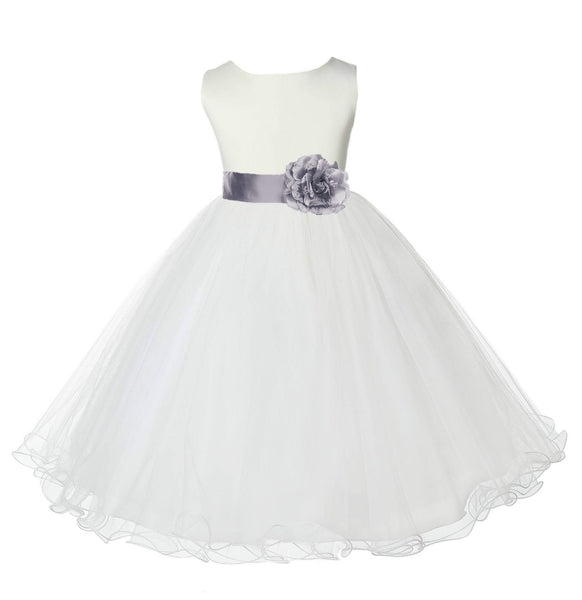 Ivory Formal Wedding Pageant Special Occasions Rattail Edge Tulle Flower Girl Dress 829T(3)