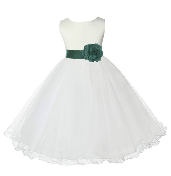 Ivory Formal Wedding Pageant Special Occasions Rattail Edge Tulle Flower Girl Dress 829T(5)